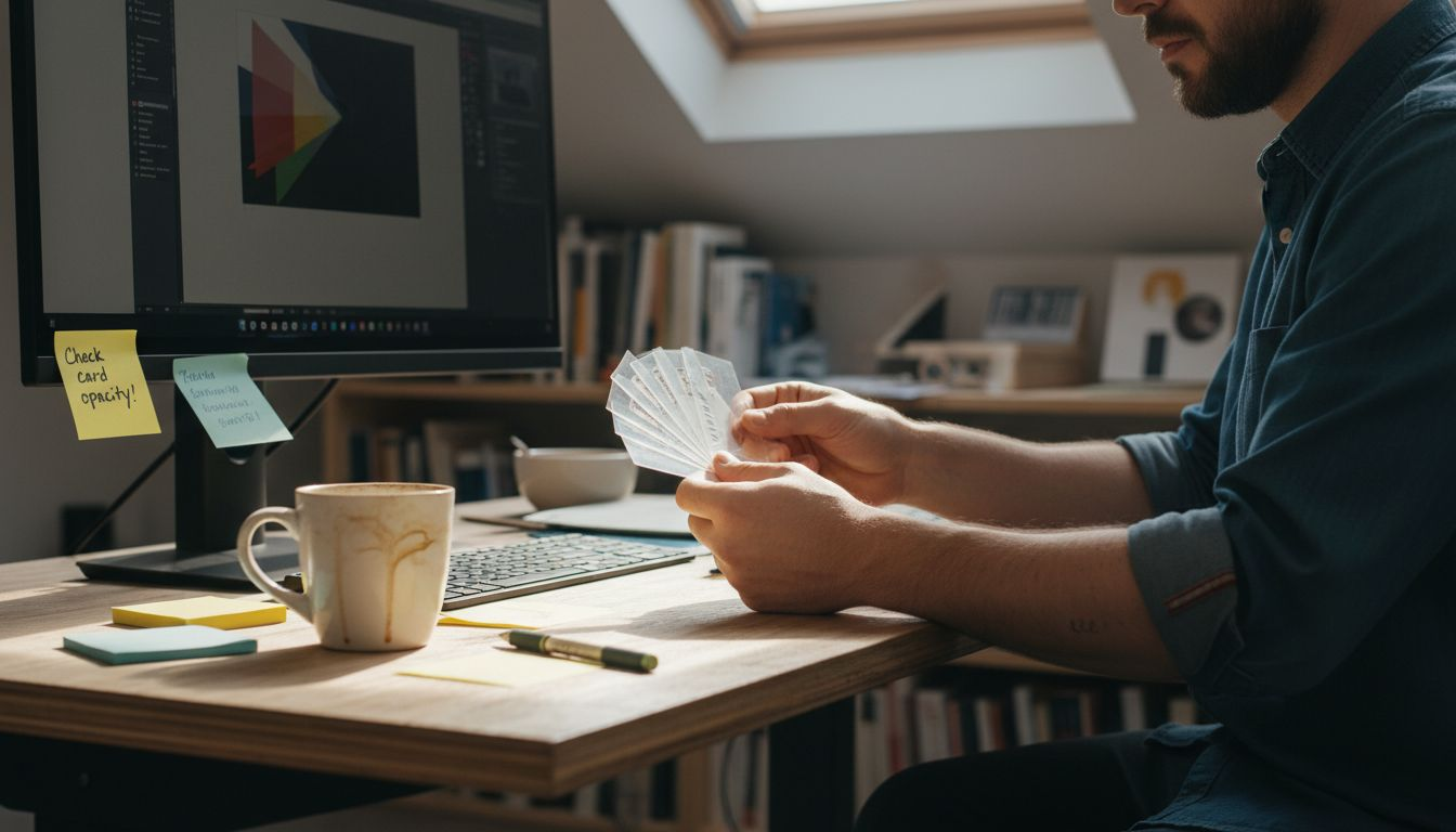 Designer checking visibility of clear cards