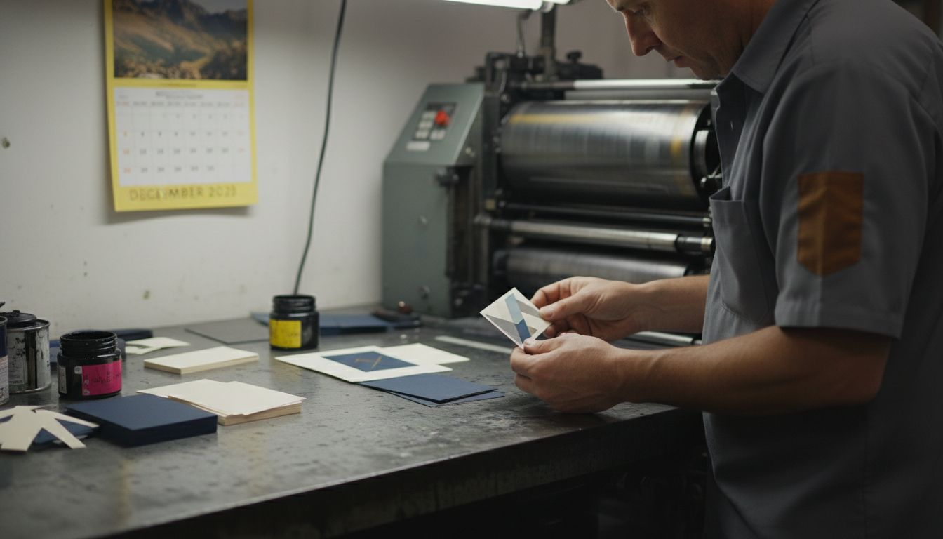 Technician inspecting printed custom business cards