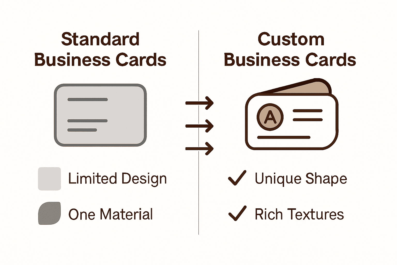 Infographic comparing standard and custom business cards