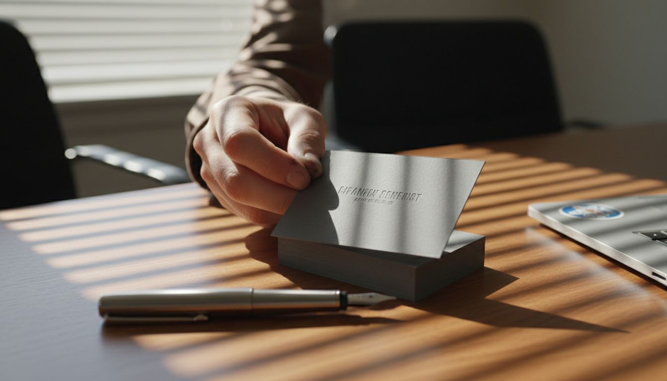 Closeup hand examining luxury business card