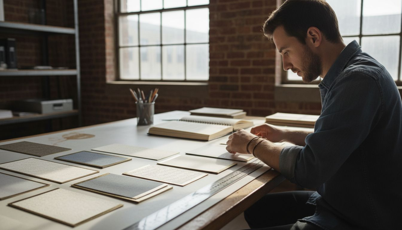 Designer sorting luxury business card materials