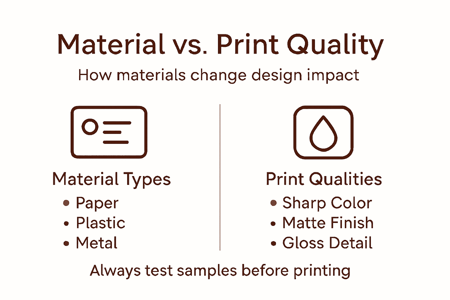 Infographic showing materials versus print qualities