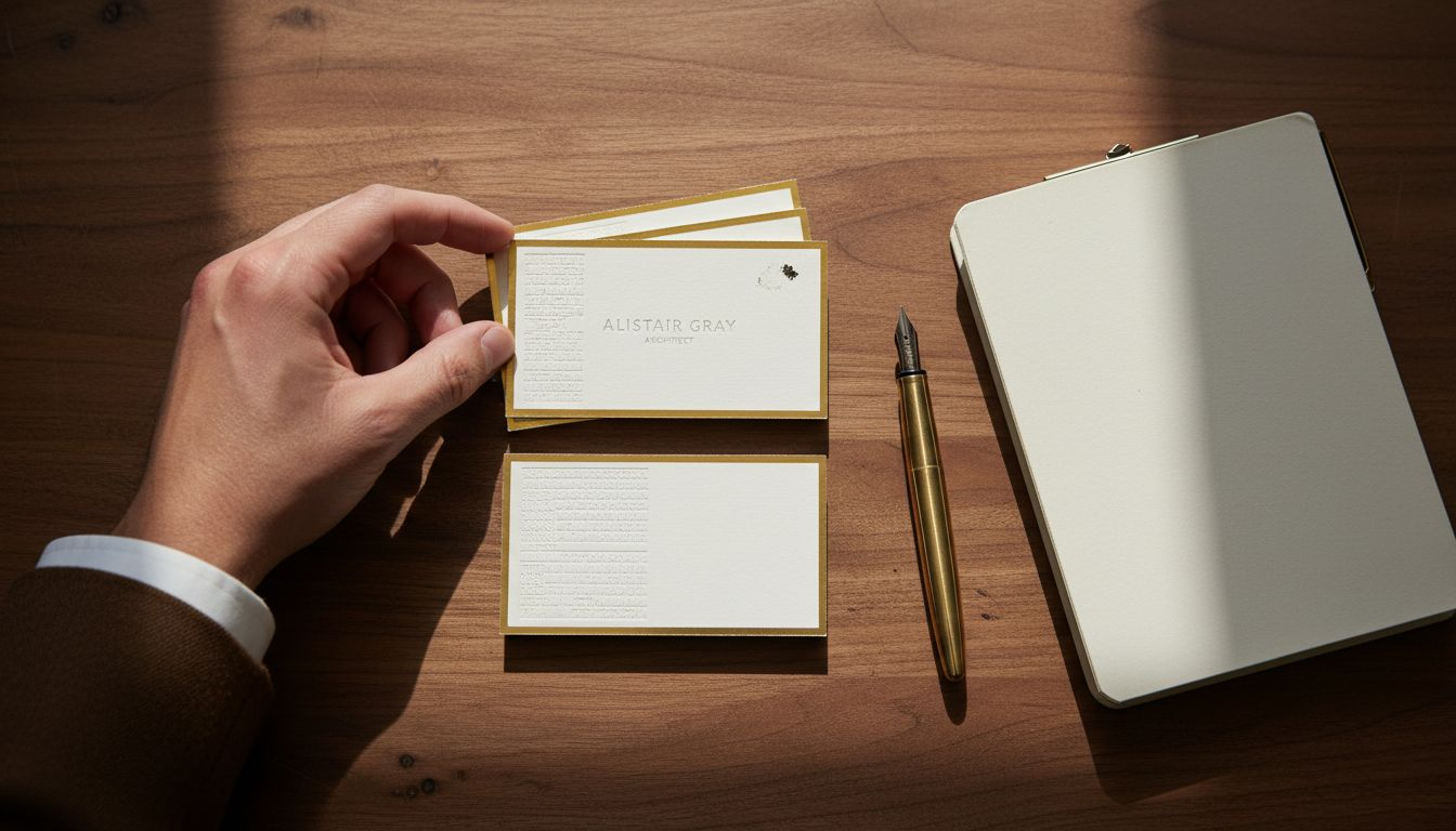 Luxury business cards on textured table surface