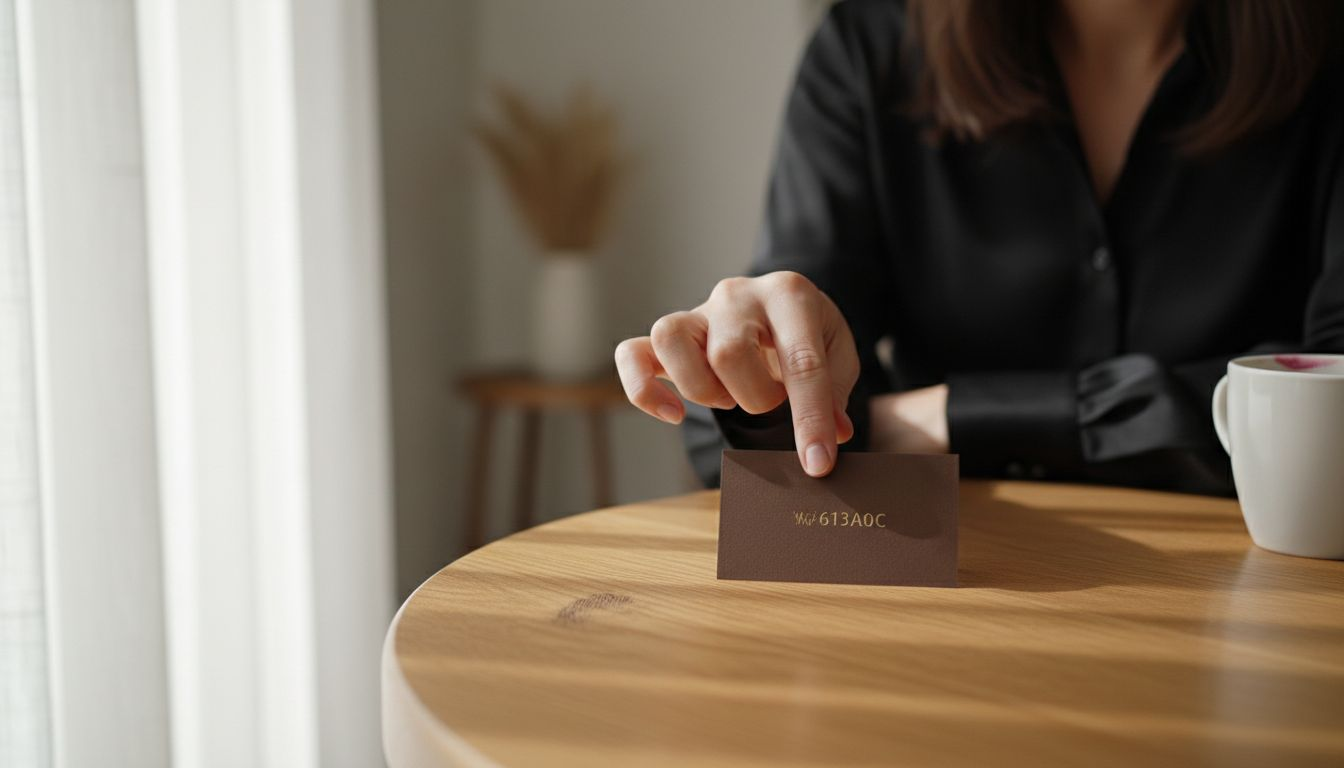Woman feeling premium business card texture