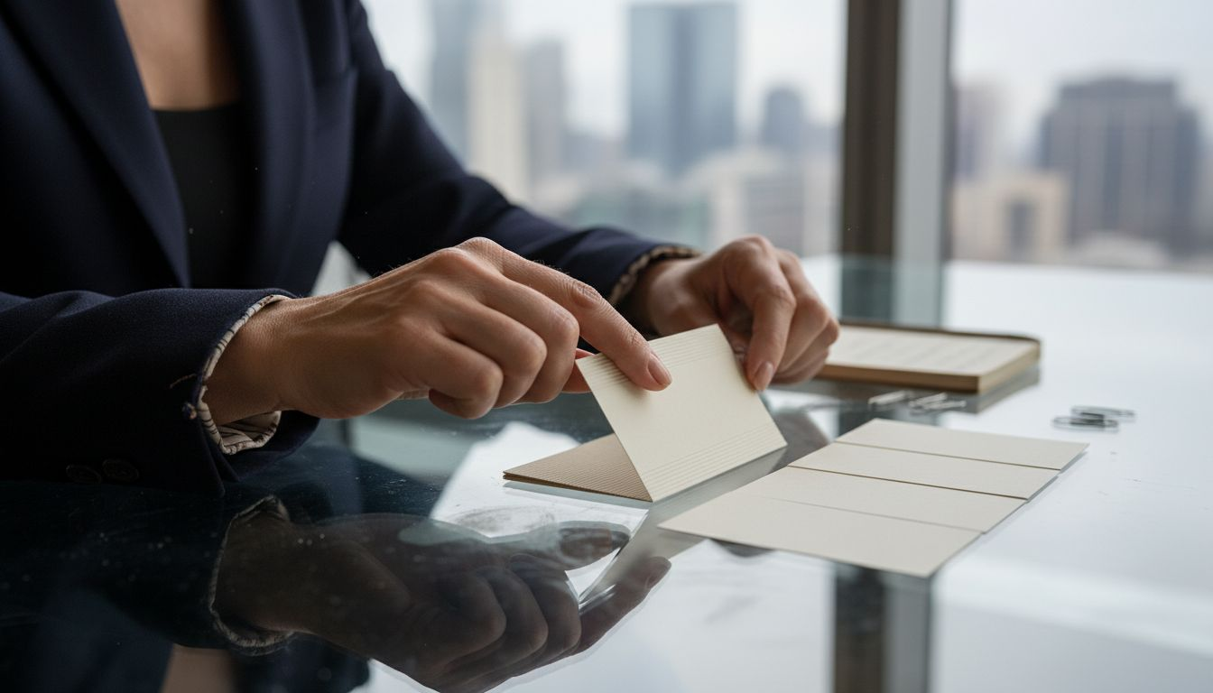 Closeup of hands handling luxury business card