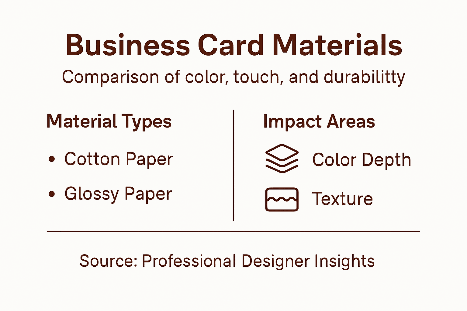 Infographic comparing business card materials