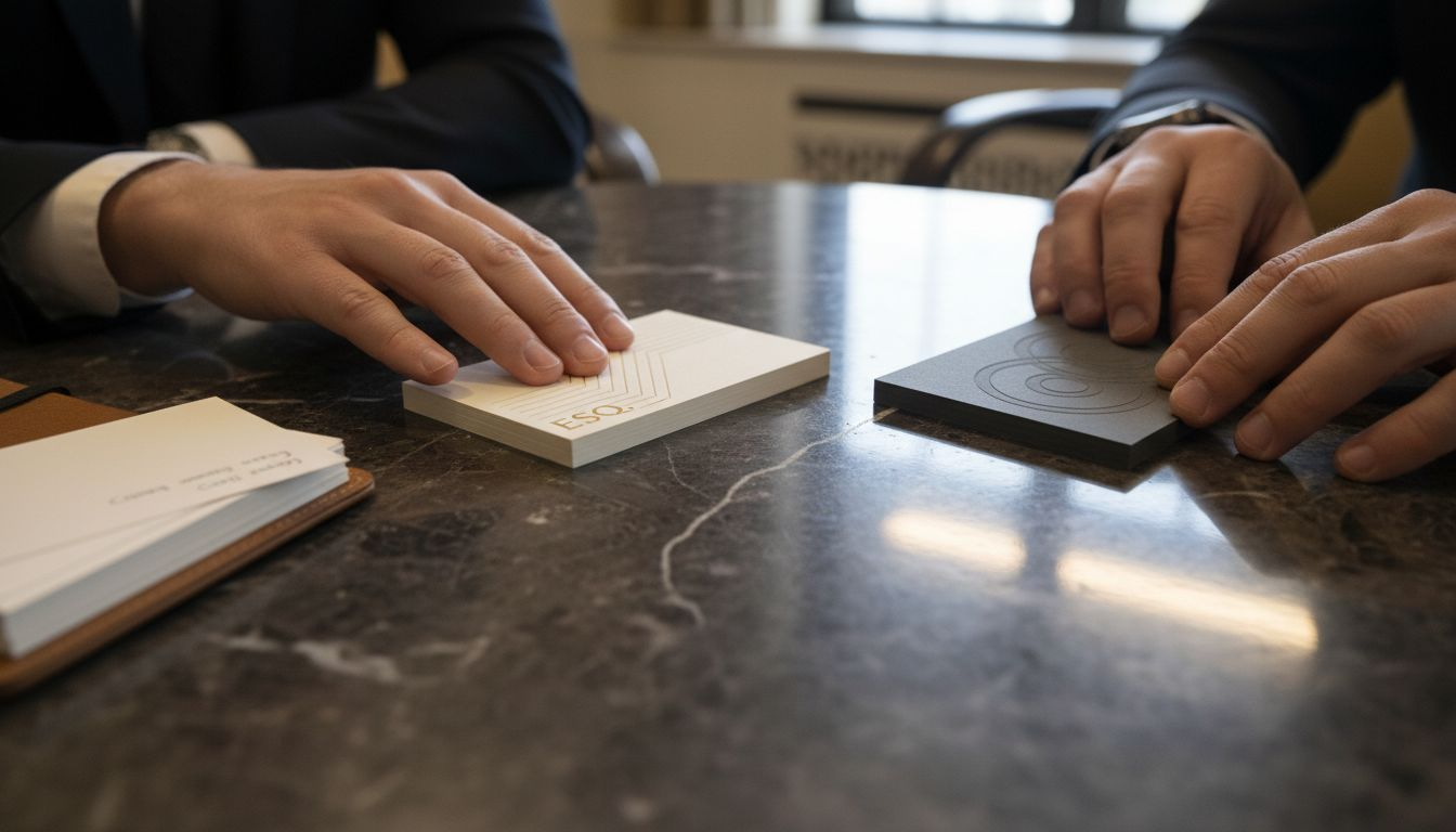 Hands comparing embossed and debossed cards