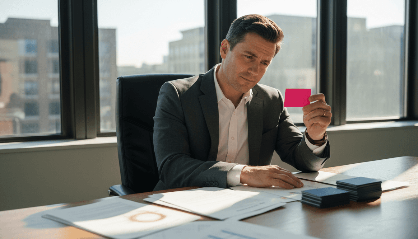 Financial advisor holds mismatched card color