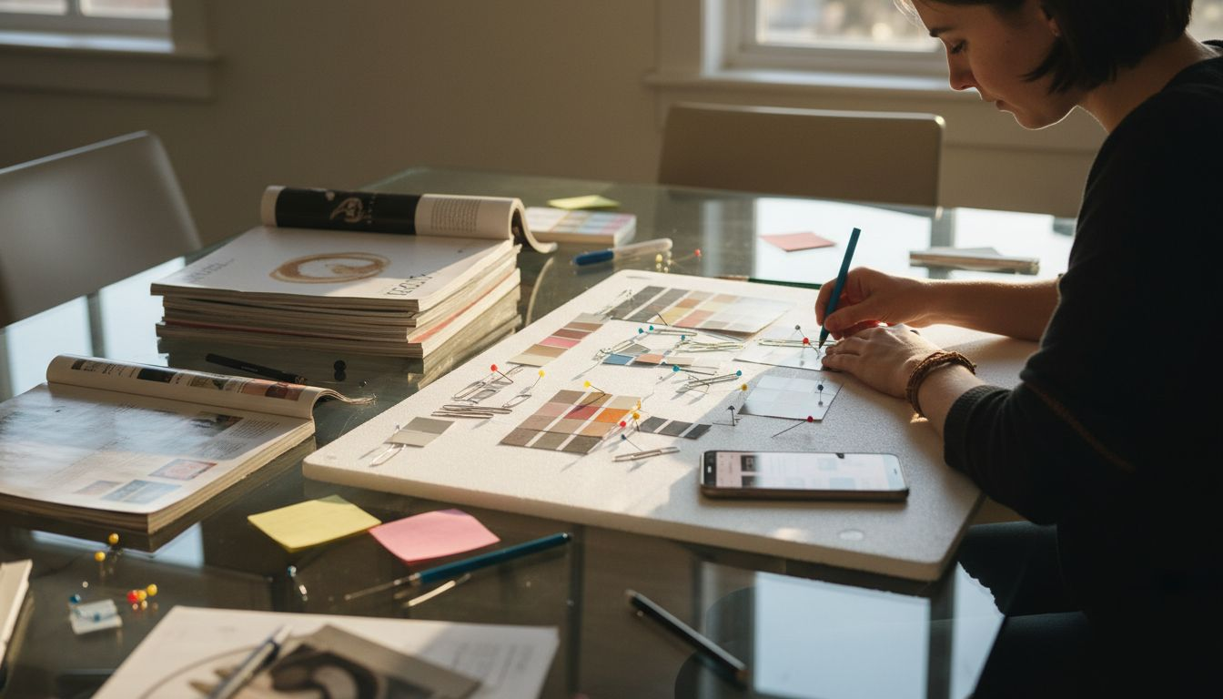 Person building business card mood board