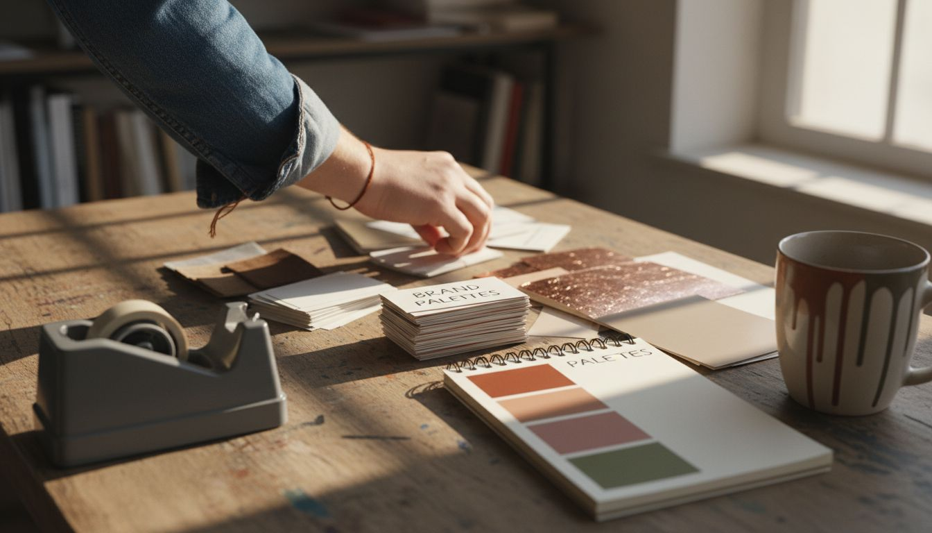 Designer arranges luxury business card samples