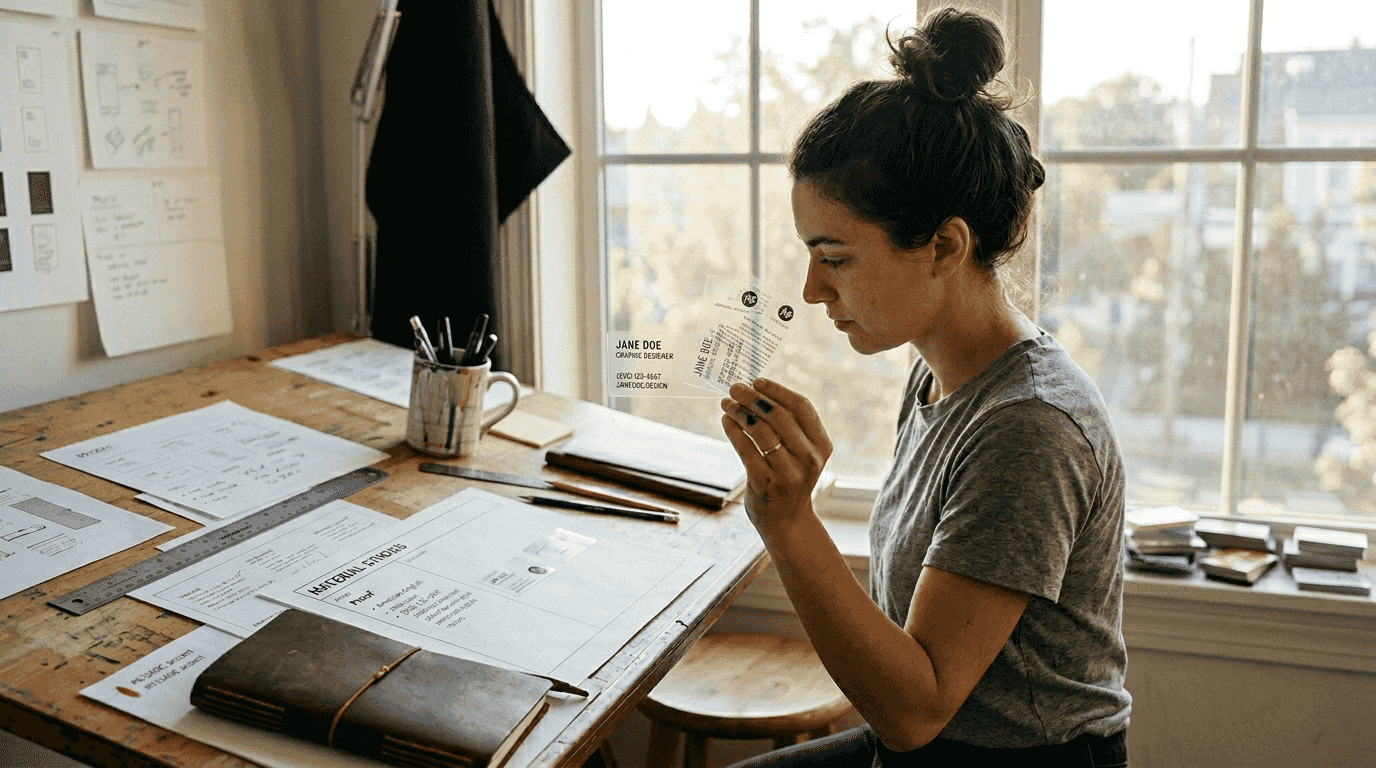 Designer comparing two clear business card types