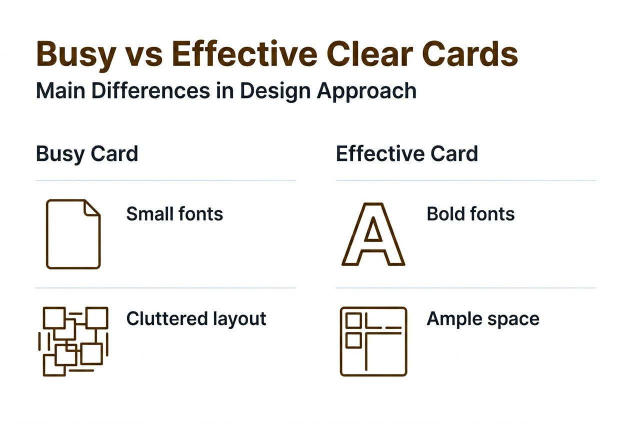 Infographic contrasting busy and simple clear cards