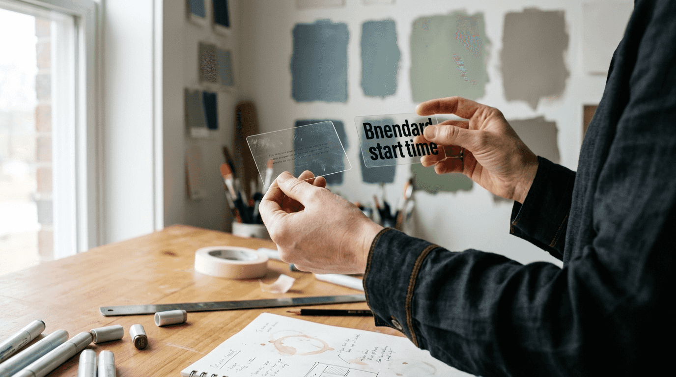 Designer comparing fonts on clear business cards