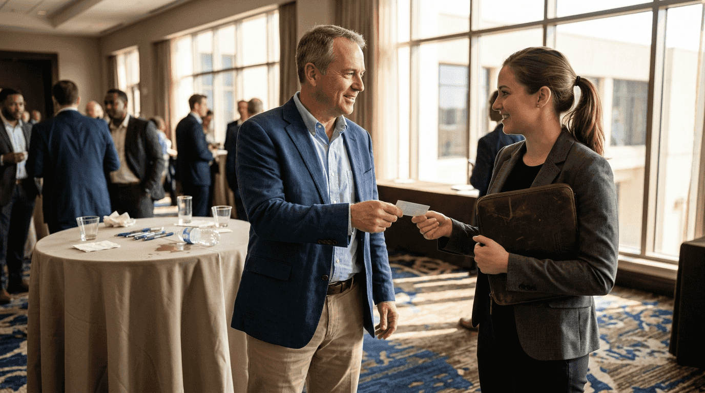 Translucent card exchanged at networking event