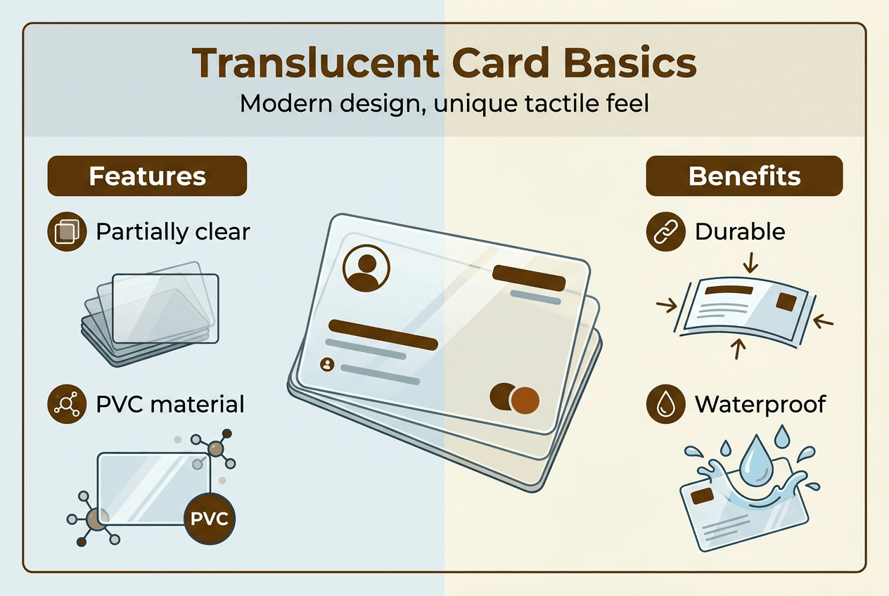 Infographic shows translucent card features and benefits