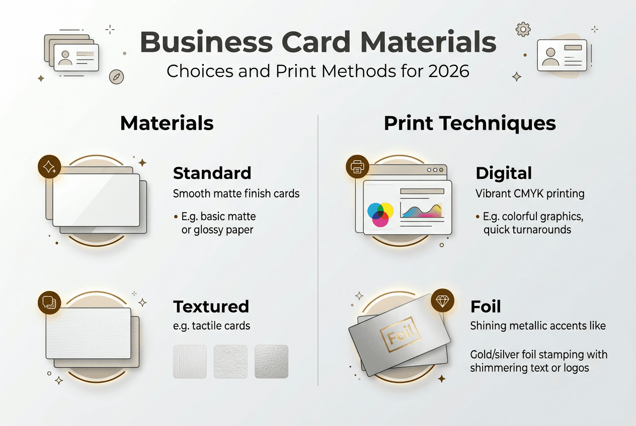 Infographic of card materials and print options