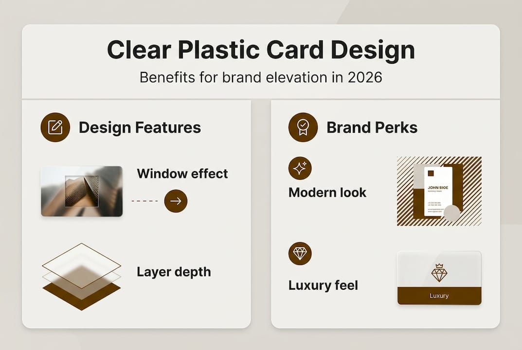 Infographic of clear plastic card design features