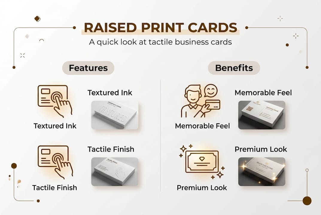 Infographic compares features and benefits of raised print cards