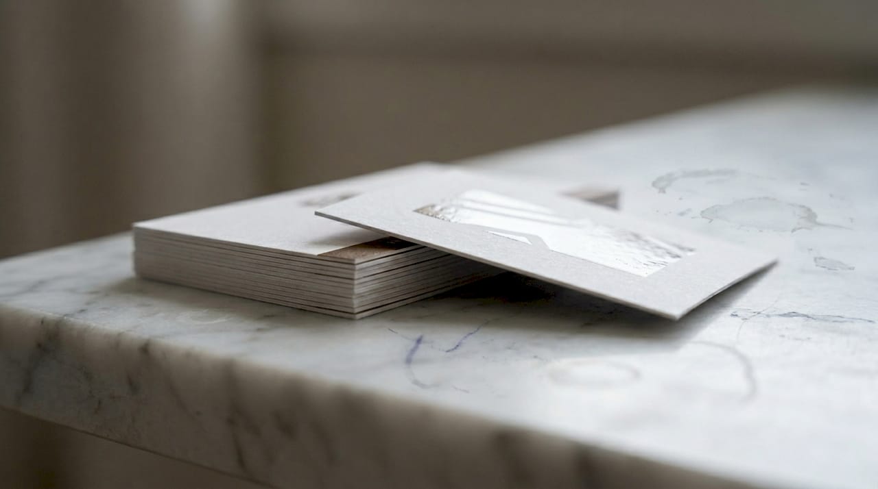 Raised print card’s glossy surface in sunlight