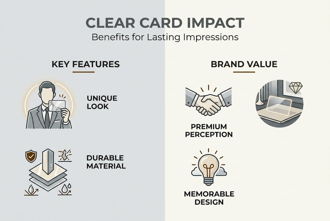 Infographic showing clear business card advantages and brand value