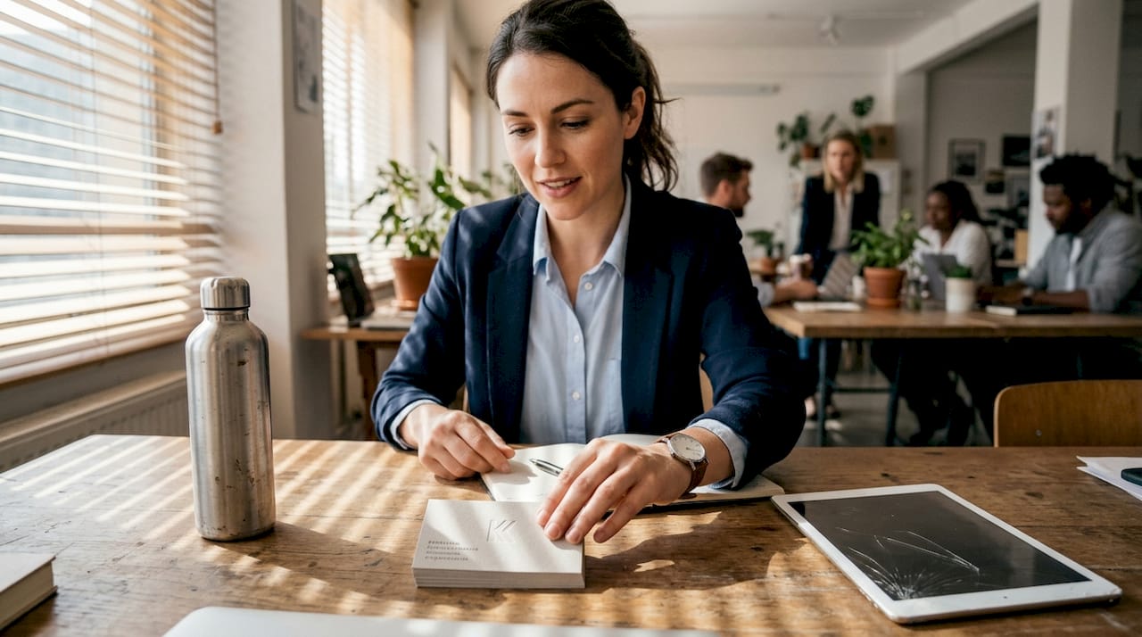 Professional placing luxury card in meeting