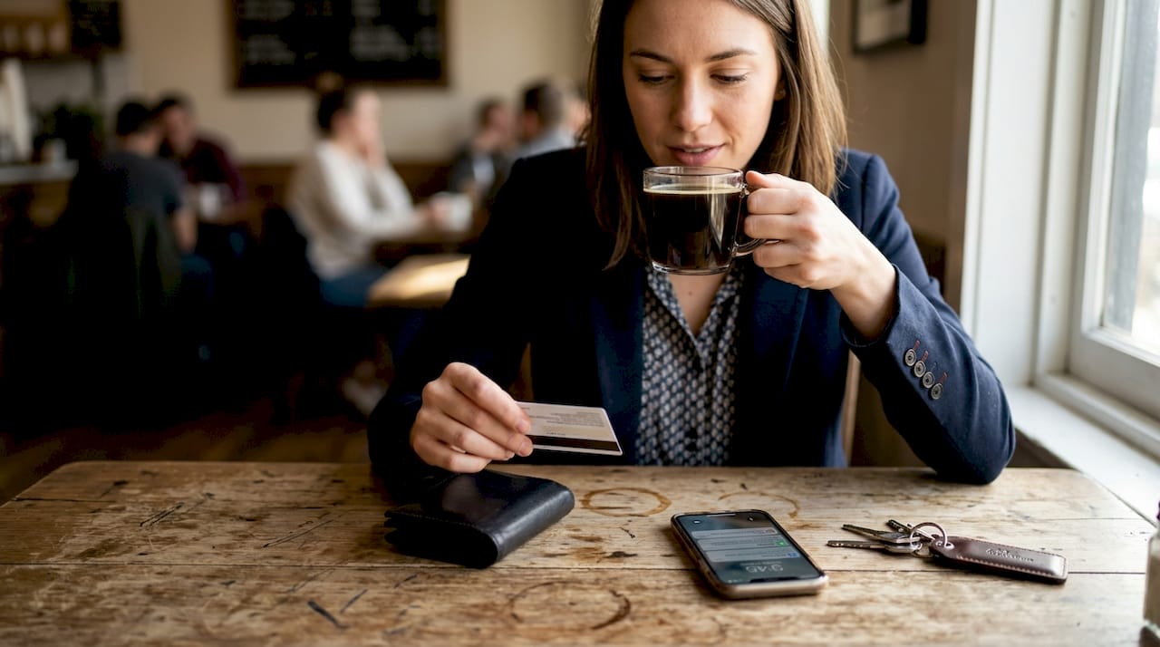 Person checking back of business card