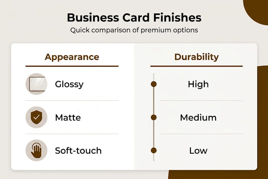 Infographic comparing business card finish types