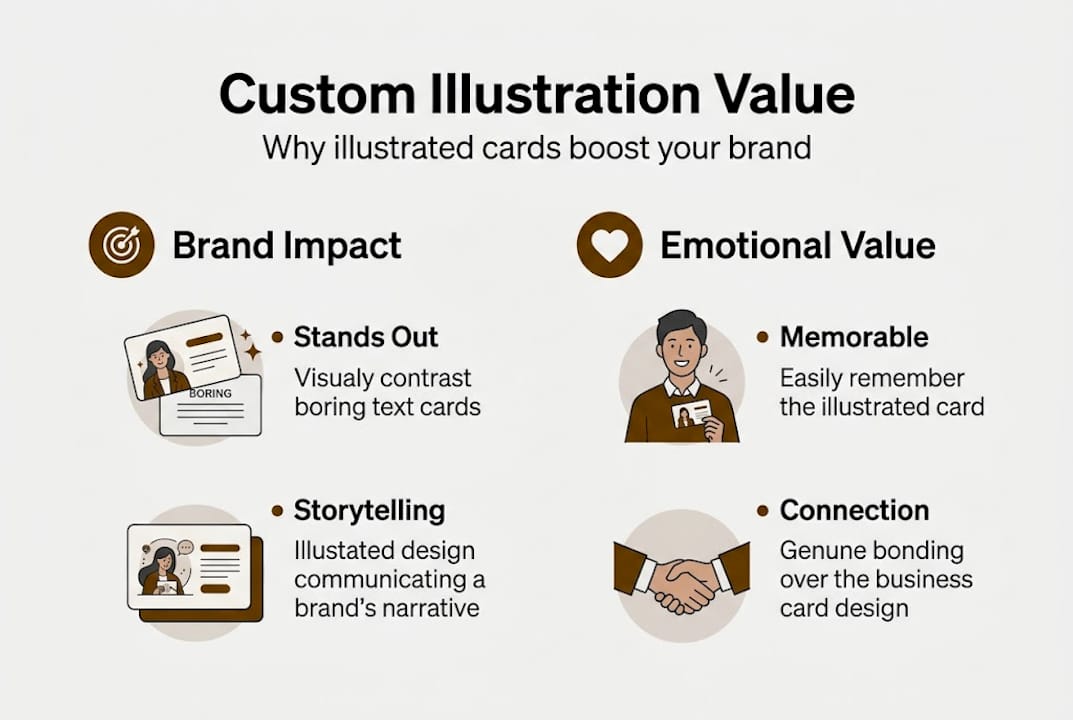 Infographic showing custom illustration benefits for business cards