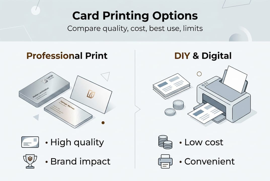 Infographic comparing professional and DIY card printing