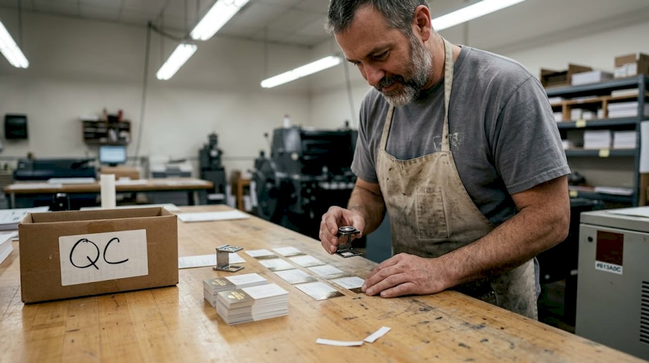 Technician inspecting printed business cards