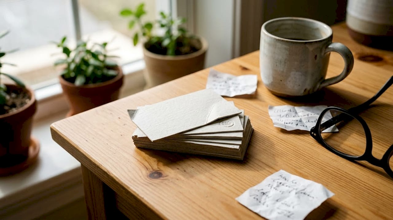 Eco-friendly business card stack on desk