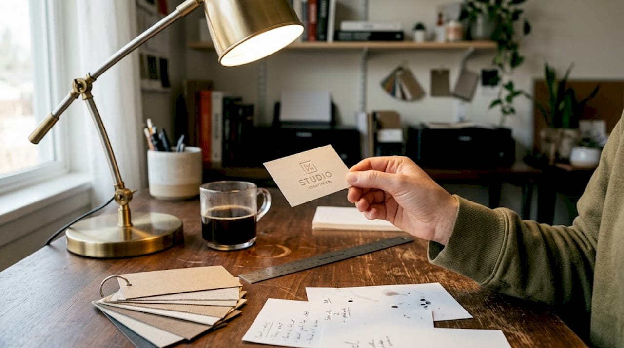 Designer examining card with spot UV finish