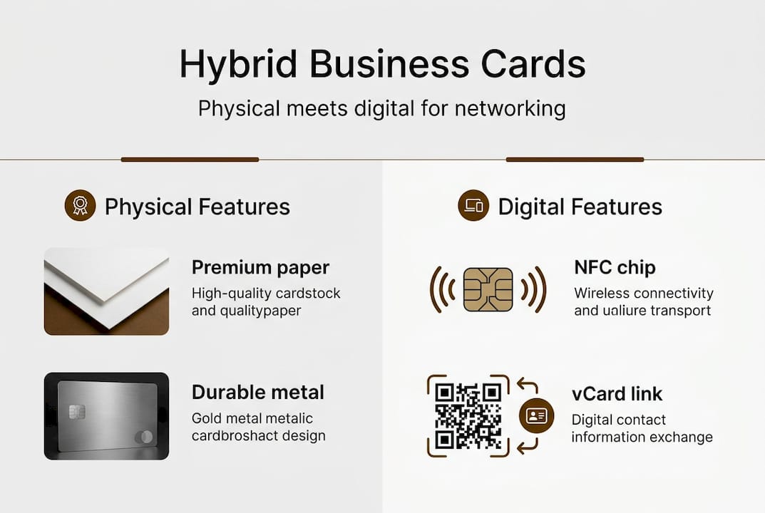 Infographic summarizing hybrid business card features