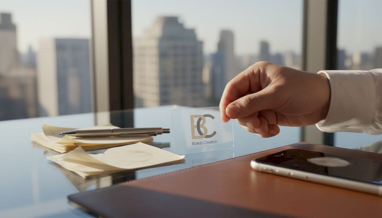Hand places clear plastic card beside worn paper card