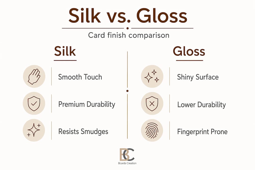 Infographic comparing silk and gloss card finishes
