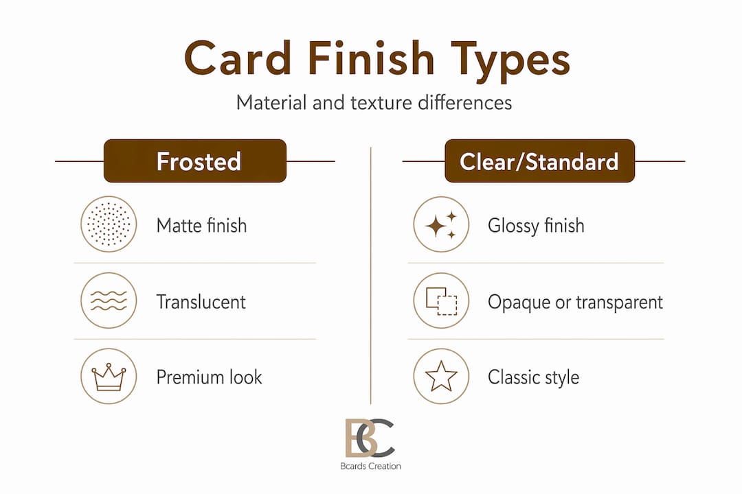 Infographic comparing card finish material types