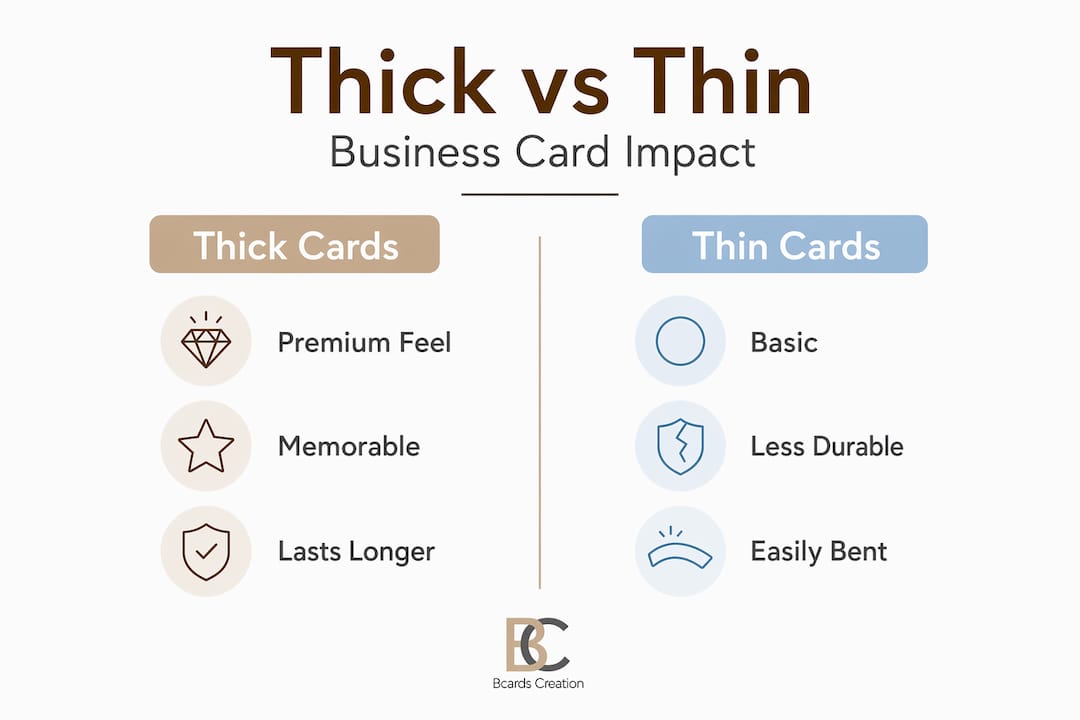 Infographic comparing thick and thin business cards