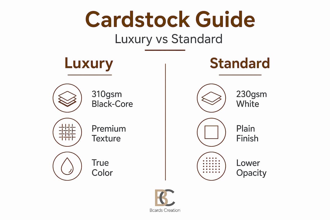 Infographic comparing luxury versus standard card materials