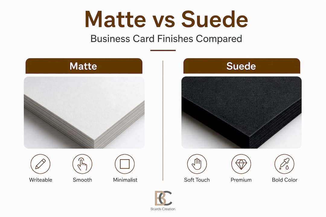 Infographic comparing matte and suede card finishes