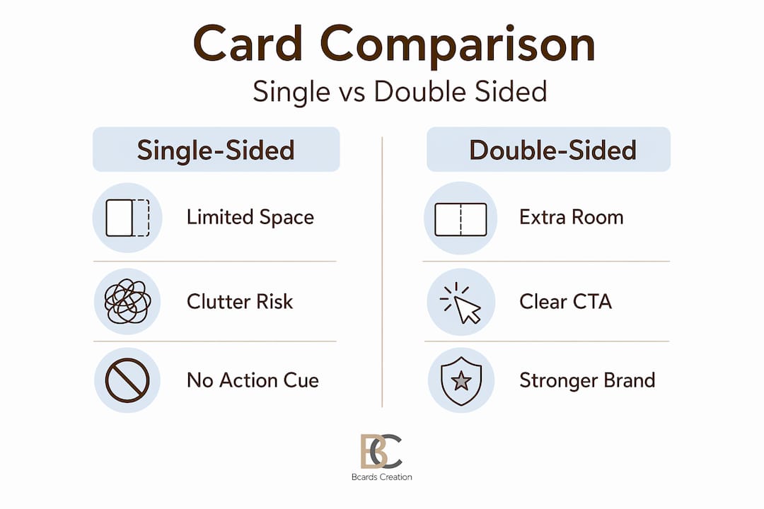 Infographic comparing single vs double-sided business cards