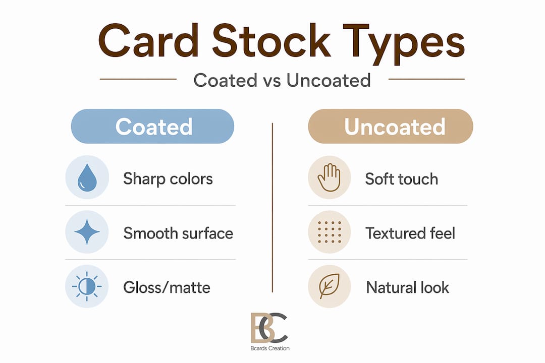 Infographic comparing coated and uncoated card stock