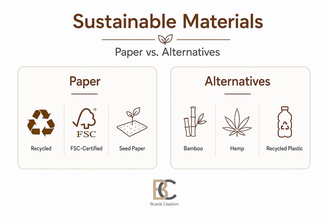 Infographic comparing sustainable card materials side by side