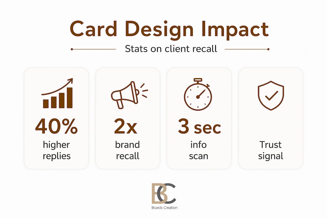 Infographic showing stats about business card design and client impact