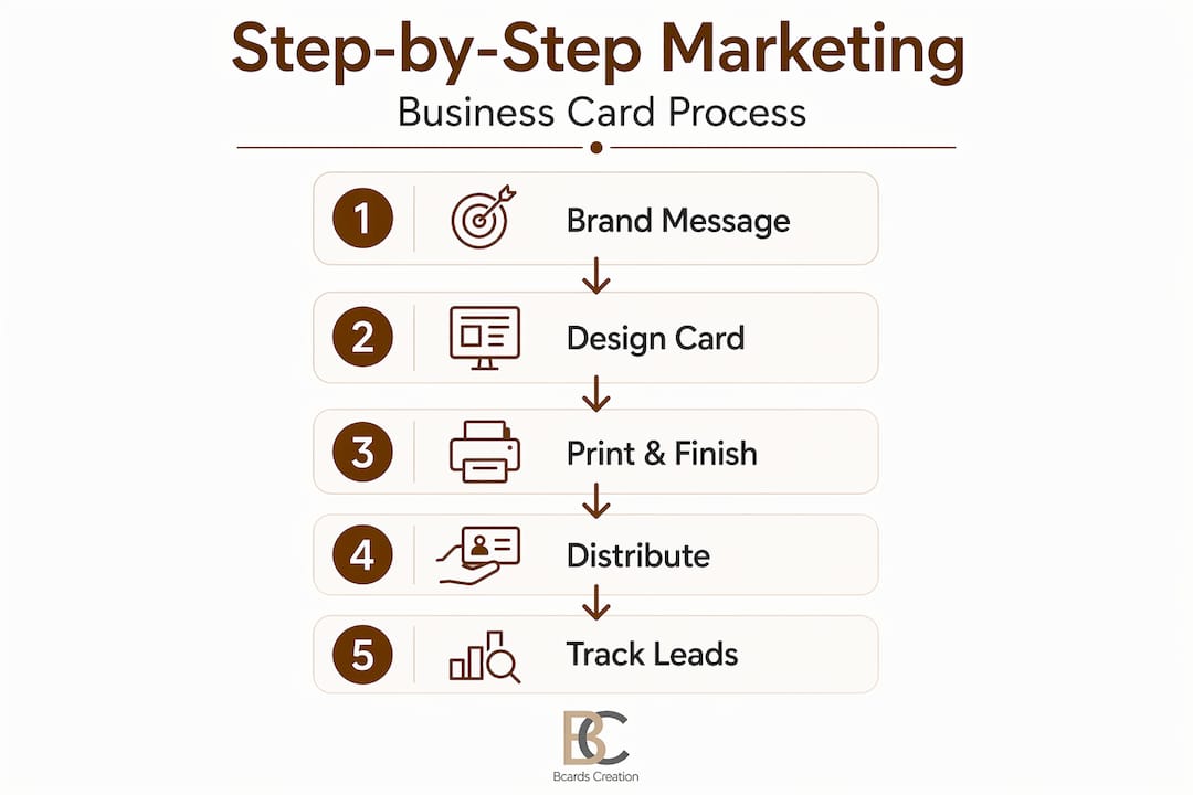 Infographic showing business card marketing steps
