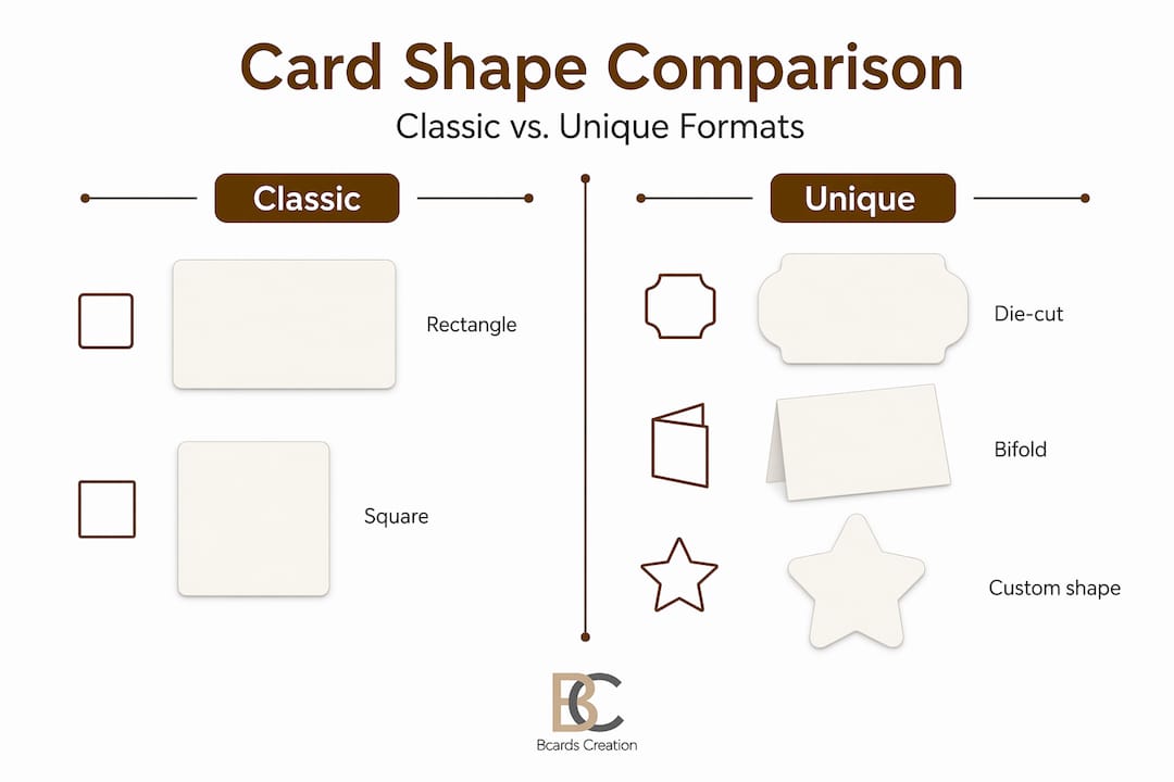 Infographic comparing classic and unique card shapes