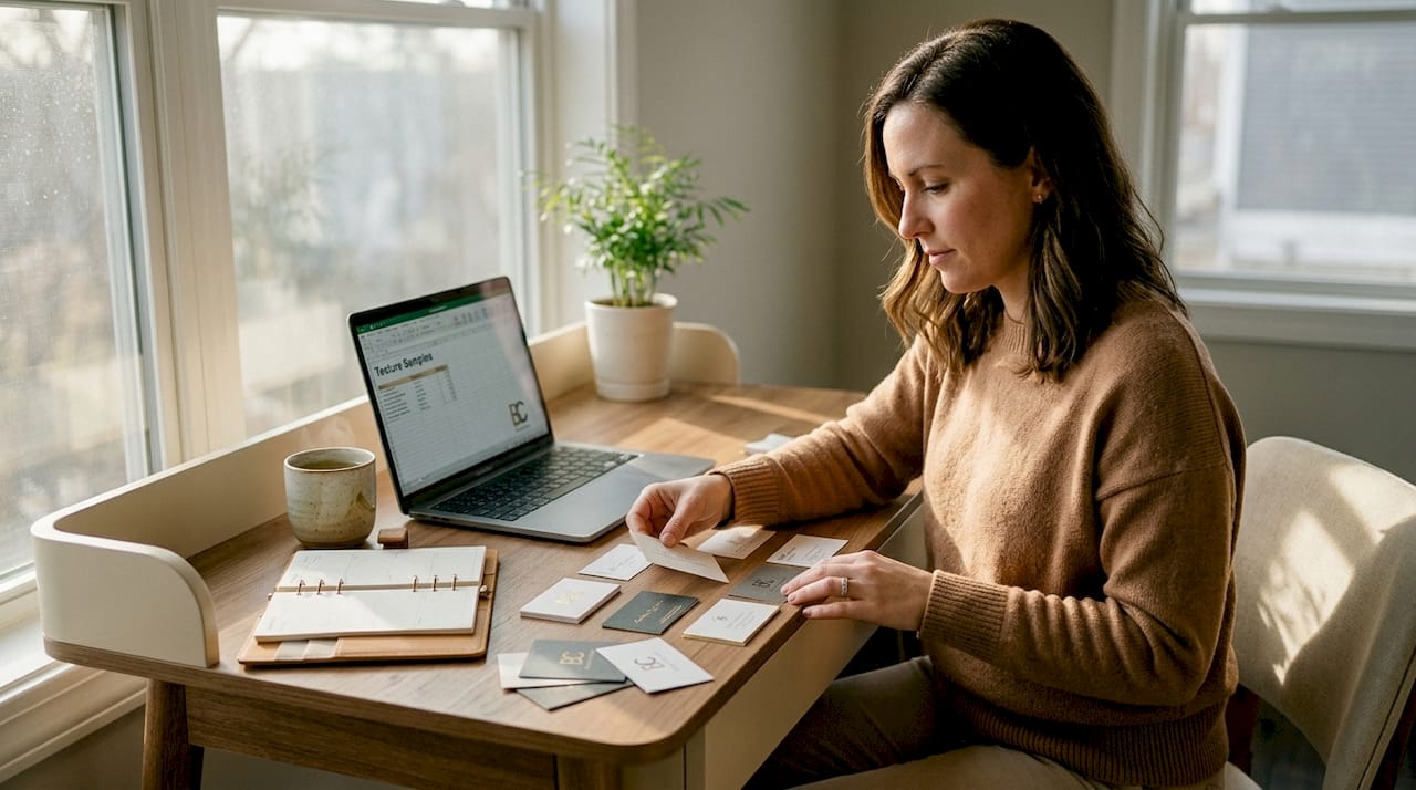 Professional reviewing business cards thickness