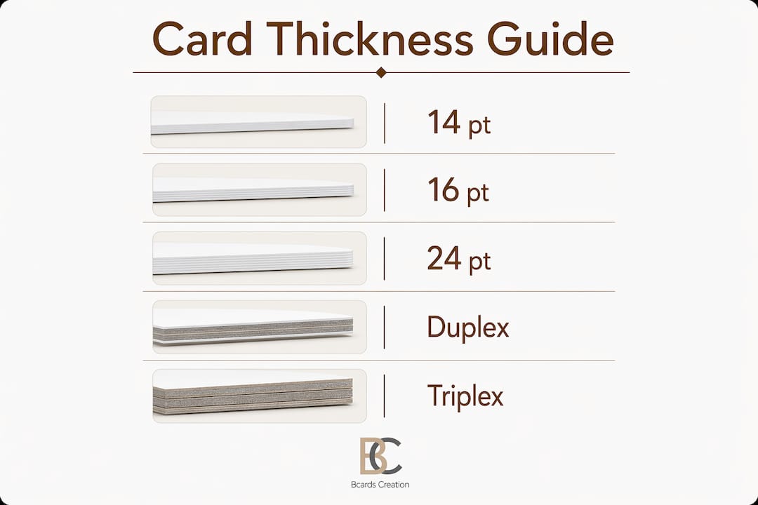 Infographic showing stepwise business card thickness options