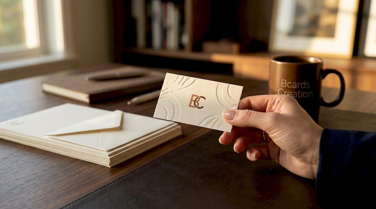 Hand holding embossed luxury business card