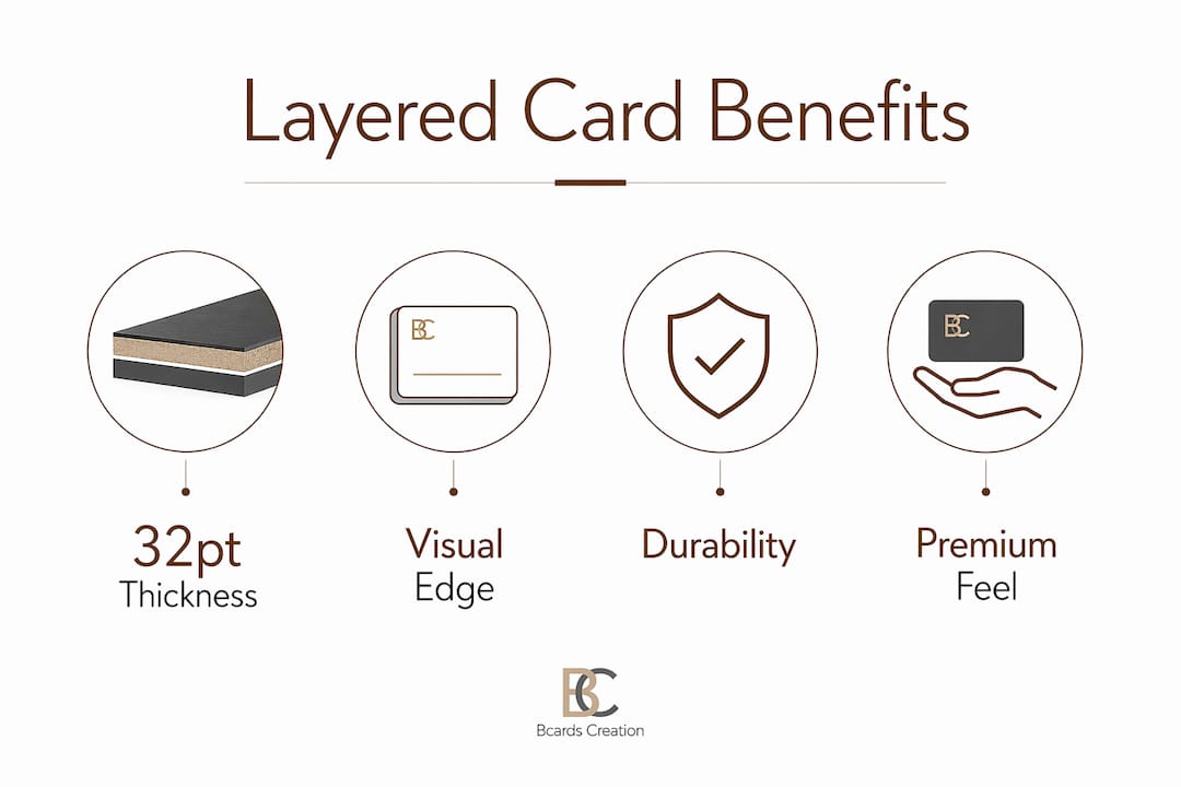 Infographic showing key benefits of layered business cards