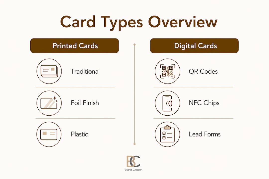 Infographic comparing printed and digital business card types